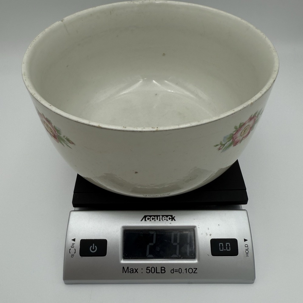Vtg Mixing Bowl Stoneware Halls Superior Floral Rose Stained Cottagecore 8 in - Picture 14 of 14